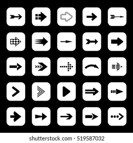 Arrow icons set - vector illustration. Square shape concept, internet button isolated on black background, graphic design. Collection of modern color style for website, app, web page and interface