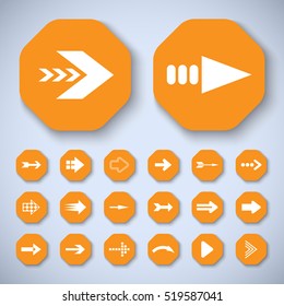 Arrow icons set - vector illustration. Hexagon shape concept, internet button isolated on gray background, graphic design. Collection of modern color style for website, app, web page and interface