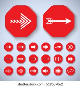 Arrow icons set - vector illustration. Hexagon shape concept, internet button isolated on gray background, graphic design. Collection of modern color style for website, app, web page and interface