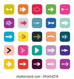 Arrow icons set - vector illustration. Square shape concept, internet button isolated on white background, graphic design.Collection of modern color style for website, app,web page,site and interface