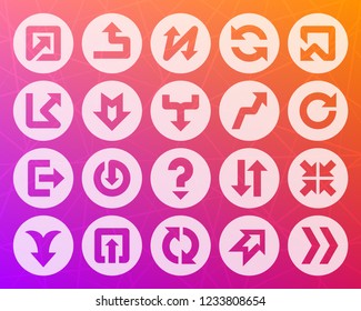 Arrow icons set. Web sign kit of pointer. Button pictogram collection includes graphic signpost, growth up, recycle. Simple arrow vector symbol. Icon shape carved from circle on colorful background