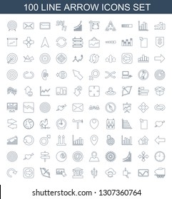 arrow icons. Trendy 100 arrow icons. Contain icons such as cargo trailer, chart, cloud sync, top of cargo box, hand on graph, bow, arrow right. icon for web and mobile.