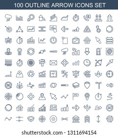 arrow icons. Trendy 100 arrow icons. Contain icons such as gear rotate, top of cargo box, arrow bow, target, box, graph, hours, user, forward, money chart. icon for web and mobile.