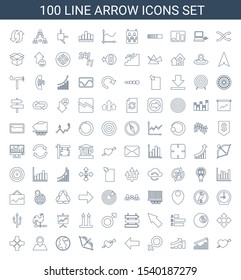 arrow icons. Trendy 100 arrow icons. Contain icons such as heart with arrow, chart, graph, female, back, bow, planet, location pin, move, clock. icon for web and mobile.