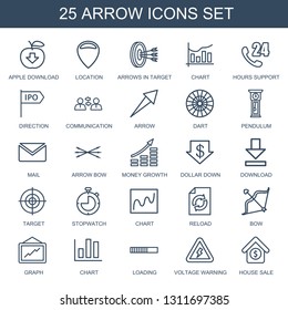 arrow icons. Trendy 25 arrow icons. Contain icons such as apple download, location, arrows in target, chart, hours support, direction, communication. arrow icon for web and mobile.