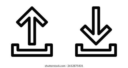 Arrow icons for upload and download vector. Editable stroke.