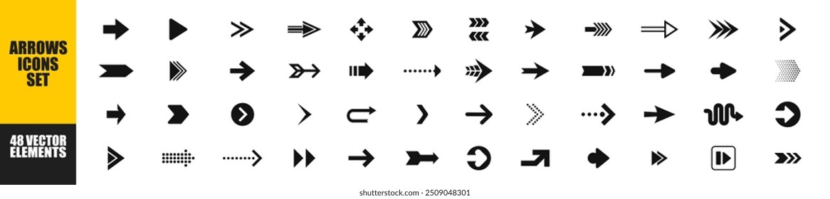  Arrow icons. Vector illustration of arrow icons set. Cursor. Collection different arrows sign. Modern simple arrows.