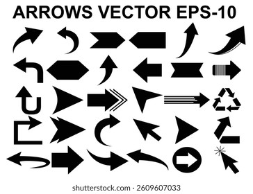Arrow Icons Vector Set – Collection of Black Directional Symbols EPS-10