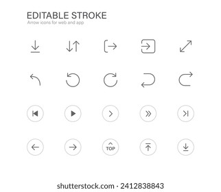 arrow icons for web and app. editable stroke vector illustration