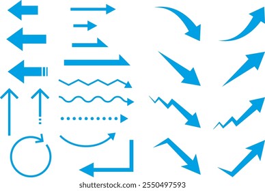 Arrow illustration set of various shapes, blue