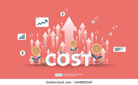 arrow increase for cost reduction concept . business management at lost crisis and bankrupt situation. finance expenses and profit improvement illustration for banner or background vector template