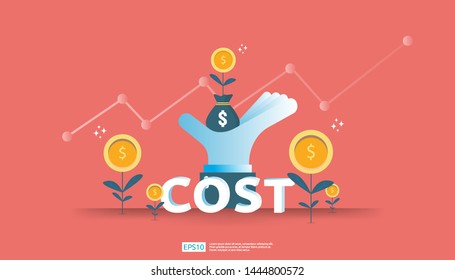 arrow increase for cost reduction concept . business management at lost crisis and bankrupt situation. finance expenses and profit improvement illustration for banner or background vector template