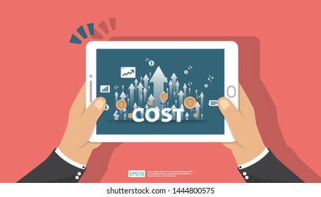 arrow increase for cost reduction concept . business management at lost crisis and bankrupt situation. finance expenses and profit improvement illustration for banner or background vector template