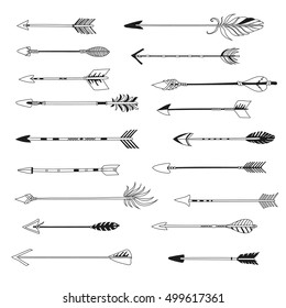 Arrow indian style set. Vector hand drawn hipster illustration