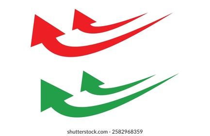 Arrow indicated the direction symbol Icon set. Red and green single headed arrow icon set on white background. arrow indicated the direction symbol. curved arrow sign. Vector Formats. 