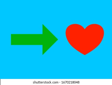 The arrow indicates the path to the heart. The relationship of people. Valentine's Day. The path to the heart. Love relationship. Place for text. Vector.