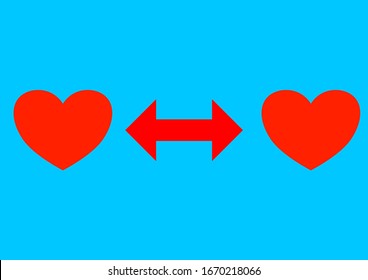 The arrow indicates the path to the heart. The relationship of people. Valentine's Day. The path to the heart. Love relationship. Place for text. Vector.