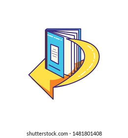arrow indication direction with textbook supply