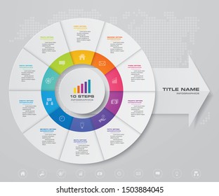 Arrow infografics  chart with 10 steps pie chart template. for your data presentation. EPS 10.