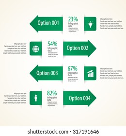 Arrow infographic background - modern minimal infographic template .Icons and arrows for 4 options. Green. EPS10 vector.
