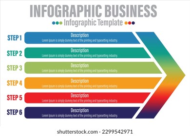 Arrow infographic business concept for slide presentation with 6 point 6 step or six option list and long box vertical shape direction