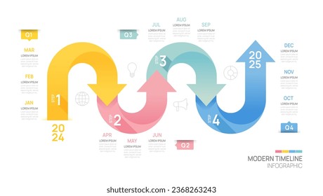 Arrow infographic Business step timeline template. Modern milestone element timeline diagram calendar and 4 quarter topics, vector infographics.