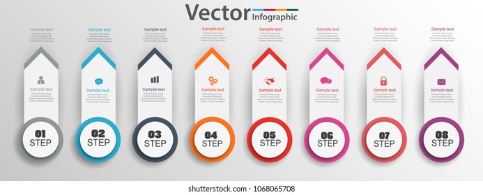 Arrow  infographic design can be used for workflow layout, diagram, annual report, web design. Business concept with 8 options, steps or processes. Vector Eps 10