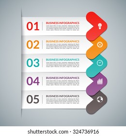 Arrow infographic design elements. Business template for diagram, graph, report, presentation, workflow layout, web design. 5 steps, parts, options, stages. Origami style. Vector illustration