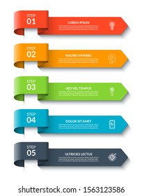 Arrow infographic design elements. Vector banner with 5 options, steps, parts. Can be used for web, diagram, graph, workflow layout, chart, report.