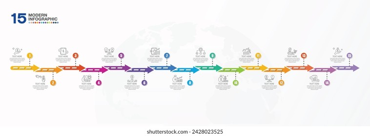 Arrow infographic design with icons and 15 options or steps. Infographics business concept for info graphics, flow charts.