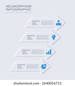 Arrow infographic design template. White neumorphism infographic template with four steps or process
