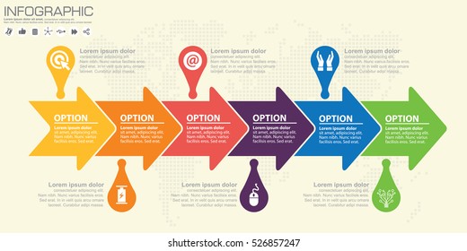 Arrow Infographic Design Timeline Template With Place For Your Data 6 Steps. Vector Illustration.