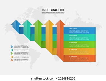 Arrow infographic elements with 5 options. Business template for presentation. Up arrow design with horizontal label. Can be used web design, diagram, business information, report