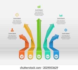 Arrow infographic elements with 5 options. Business template for presentation. Up arrow vector design. Can be used web design, diagram, business information, report