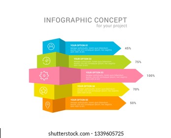 Arrow infographic elements. Business concept with 5 options. Vector illustration. Can be used for workflow layout, diagram, step by step infographics, graph, web design. EPS10