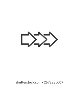 Icono de línea de infografía de flecha con forma de flecha segmentada. Icono de Vector de esquema, signo que simboliza el progreso, etapas secuenciales y flujo de datos como un símbolo de infografía.