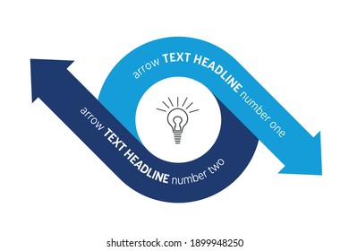 Arrow infographic, scheme, chart in flat style. Circle, round divided in two arrows. 
