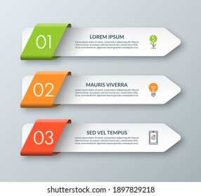 Arrow infographic template with 3 steps, options, parts, elements. Origami style. Vector banner. Can be used for workflow layout, brochure, diagram, chart, web design.