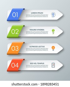 Arrow infographic template with 4 steps, options, parts, elements. Origami style. Vector banner. Can be used for workflow layout, brochure, diagram, chart, web design.