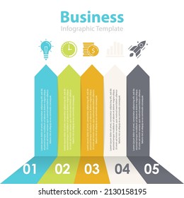Arrow infographic template with 5 elements, steps, processes. Business template for marketing.
