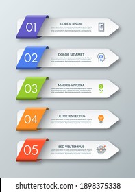 Arrow infographic template with 5 steps, options, parts, elements. Origami style. Vector banner. Can be used for workflow layout, brochure, diagram, chart, web design.