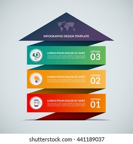 Up arrow infographic template. Business growth concept banner with 3 options, parts, stages, buttons. Can be used for web, diagram, graph, chart, report, step by step infographics. Vector background