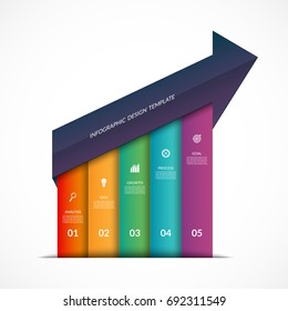 Up arrow infographic template. Business growth concept with 5 options, steps, parts. Can be used for workflow layout, diagram, chart, number and step options, web design. Vector illustration