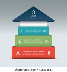 Up arrow infographic template. Business success staircase concept with 3 steps, options, stages. Can be used for workflow layout, diagram, chart, graph, web design. Vector illustration