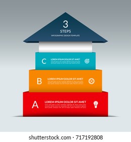 Up arrow infographic template. Business success staircase concept with 3 steps, options, stages. Can be used for workflow layout, diagram, chart, graph, web design. Vector illustration