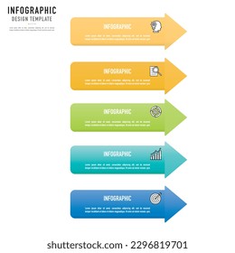 Infografik-Vorlage oder Element mit 5 Schritten, Prozess, Option, Kugel, buntes Rechteck, Dreieck, Symbole, Balken, Quadrat, Etikett, Schaltfläche, Papier Origami, Tag für den Verkauf Folie, Flussdiagramm, Broschüre, Web
