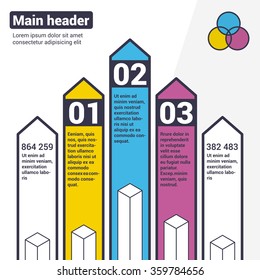 Arrow infographic template. Minimal colorful numbered banners for diagram, graph, presentation, chart, step options, web design. 5 steps, parts, options. 