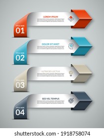 Arrow infographic template in origami style. 4-step colorful paper banner for business infographics. Can be used for workflow layout, brochure, diagram, chart, web design