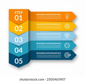 Arrow infographic vector elements. 5 colorful step arrows that can be used for diagram, graph, chart, report, web design.