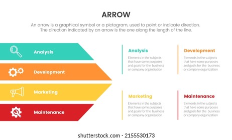 arrow infographic with vertical arrows concept for slide presentation with 4 point list and arrow shape direction